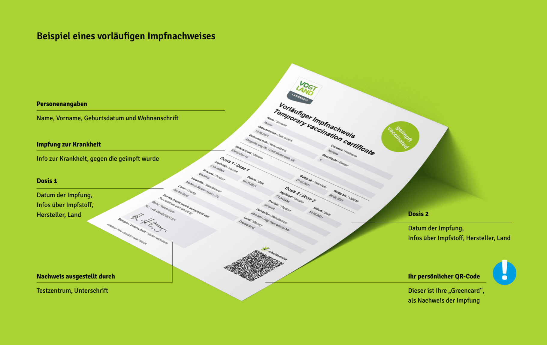 Beispiel eines vorläufigen Impfnachweises