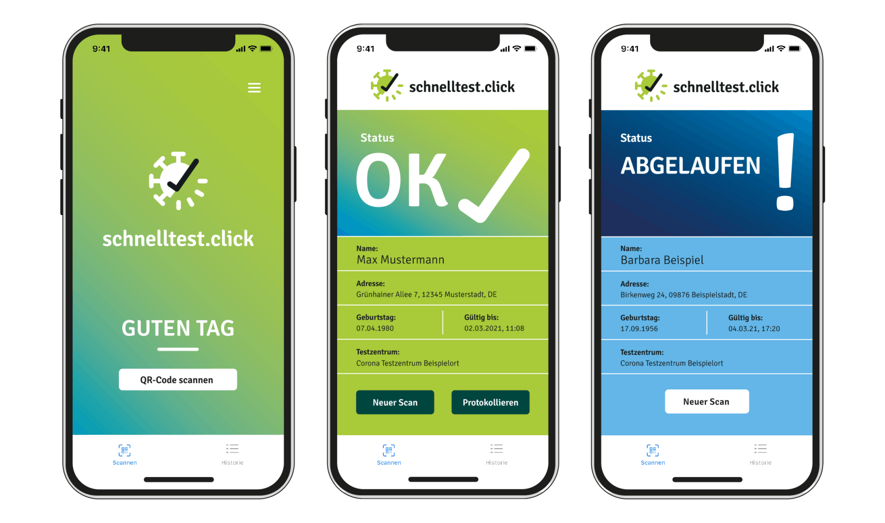 schnelltest.click Anwendungs- und Appvorschau